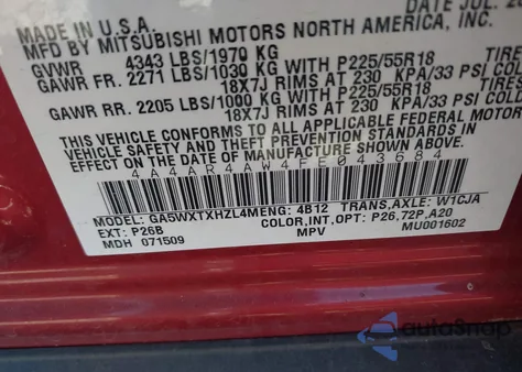 2015 Mitsubishi Outlander Sport Gt from USA, damaged, VIN 4A4AR4AW4FE043684